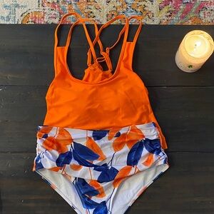 SHEIN Orange and Blue Bikini Set
